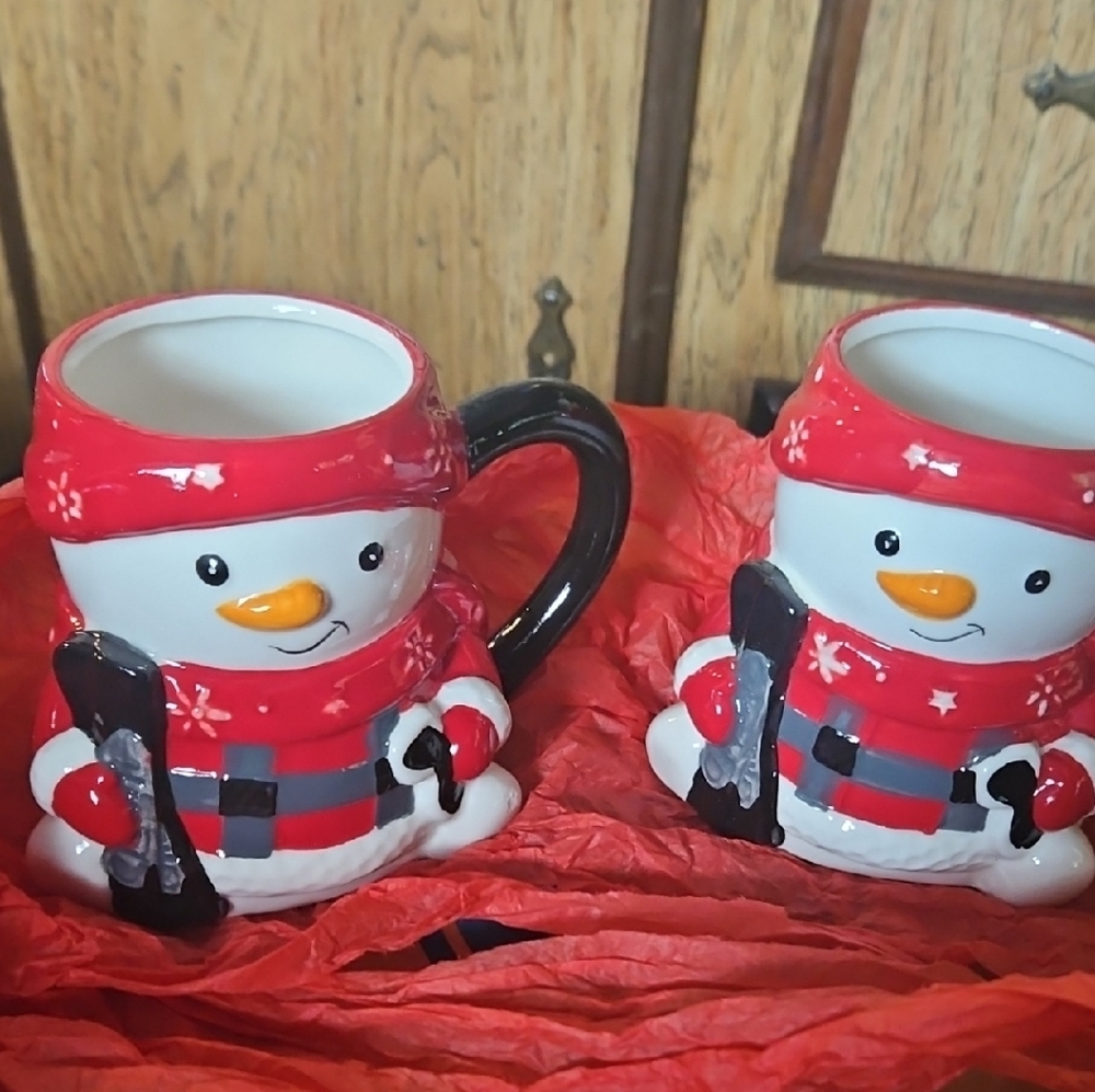 Charming Snowman Mugs - Red and Black